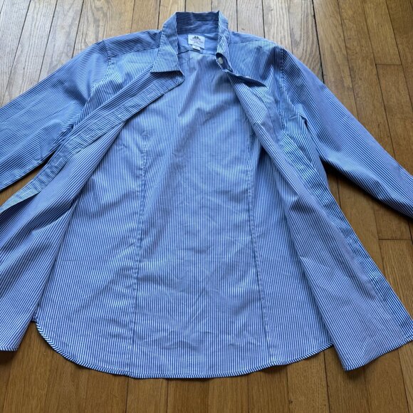 Thomas Mason J.Crew Size 8 Blue & White Stripe Long Sleeve Button-Up Dress Shirt - Picture 2 of 16